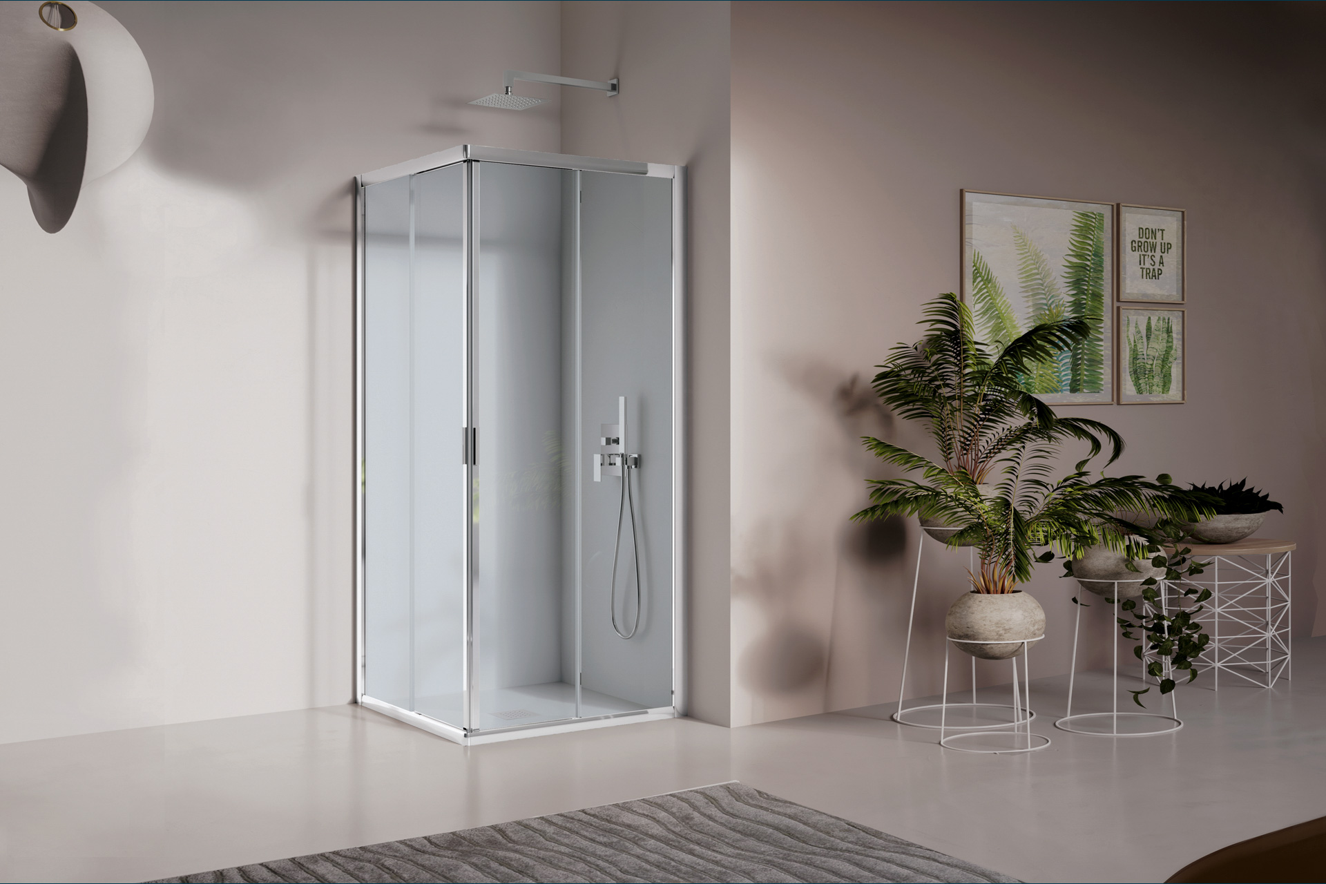 Corner shower enclosure