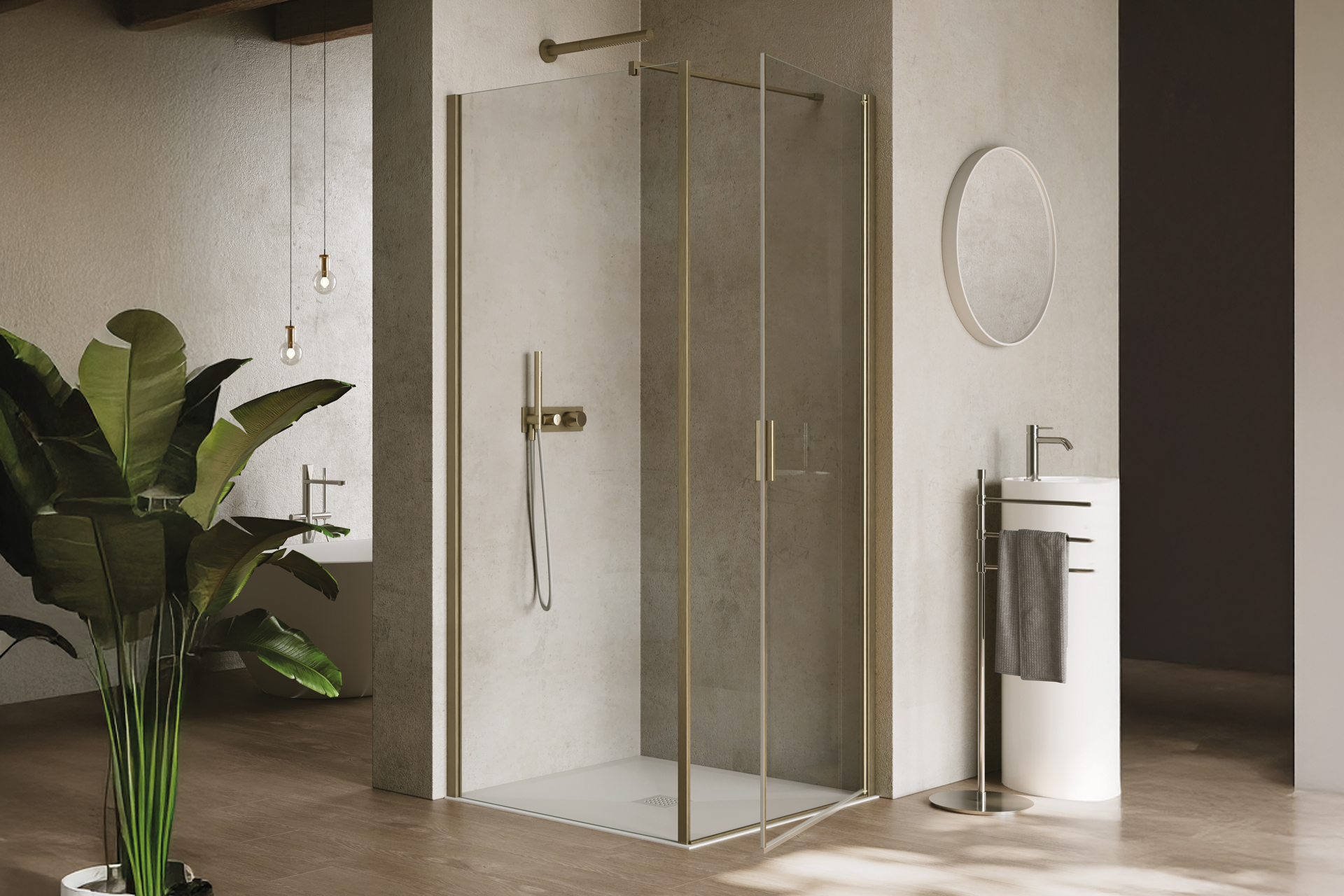 Porta battente + parete fissa 