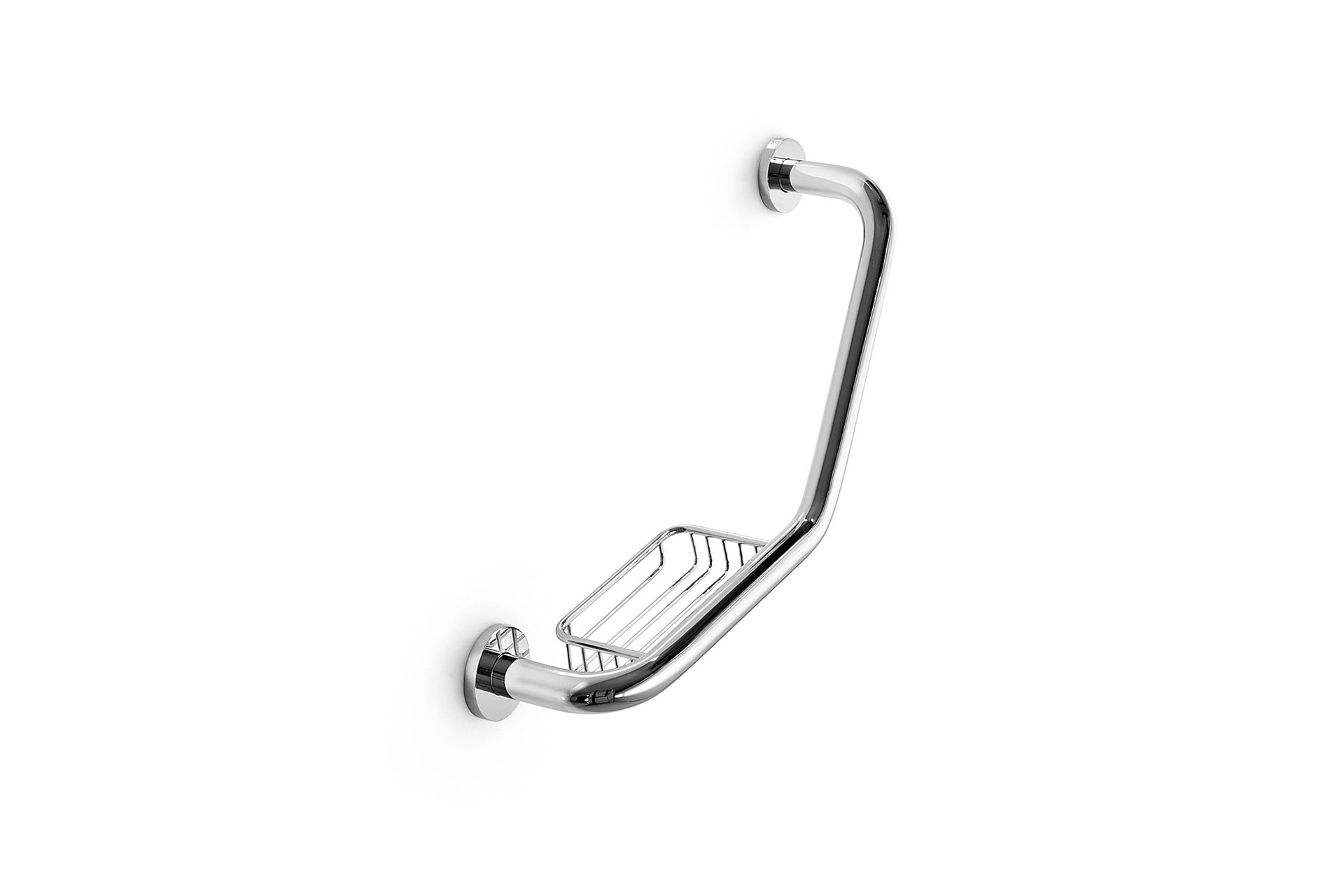 Reversible grab security bar with soap holder